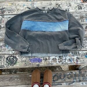 Custom Patchwork Men's Medium cropped Gray and Blue Sweater